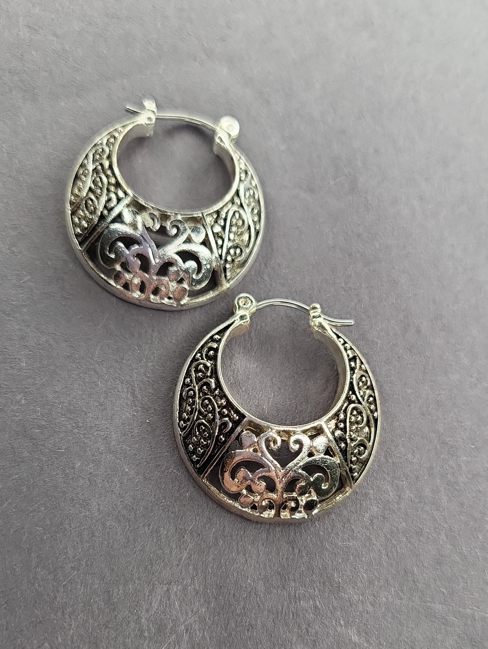 Intricate Silver Filigree Hoop Earrings